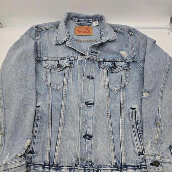 Levi's Stratus Y2K Distressed Retro 100 Cotton Medium Jean Jacket - Picture 1 of 11